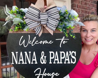 Adorno para la puerta de los abuelos: Letrero para la puerta de entrada "Nana y Papa" / Decoración personalizada para los abuelos