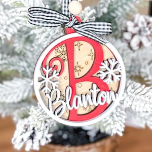 Personalized Christmas Ornament | Wooden Christmas Ornament | Last Name Ornament | Snowflake Ornament |