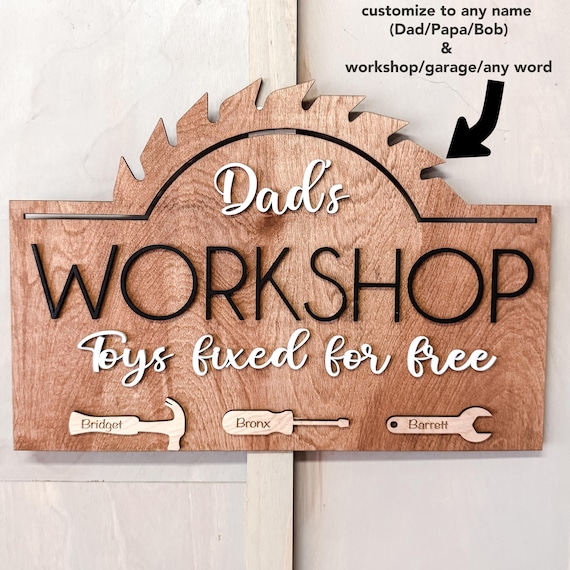 Dad's Workshop Wooden Sign | Fathers Day Gift |Custom Grandpa's Workshop | Toys Fixed Free Grandpa Sign | Gift For Dad and Grandpa |