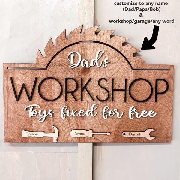 Dad's Workshop Holzschild | Vatertagsgeschenk |Benutzerdefinierte Opas Werkstatt | Spielzeug Fest Gratis Großvater | Geschenk für Papa und Opa |