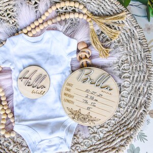 Floral Baby Birth Stat Sign for Hospital, Wooden Baby Announcement Sign ...