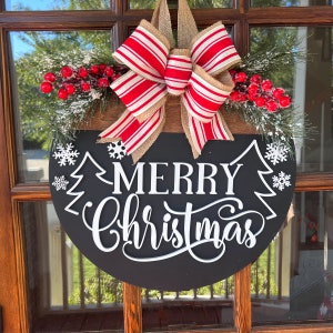 Christmas Front Door Decor | Front Door Hanger | Wood Door Hanger | Christmas Wreath