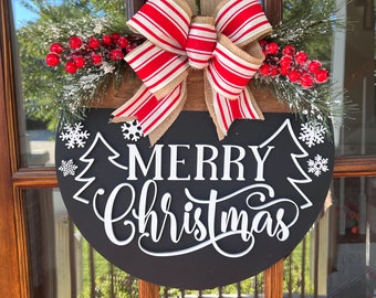 Christmas Front Door Decor | Front Door Hanger | Wood Door Hanger | Christmas Wreath