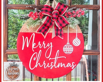 Christmas Door Hanger | Front Door Decor | Wood Door Hanger | Christmas Wreath