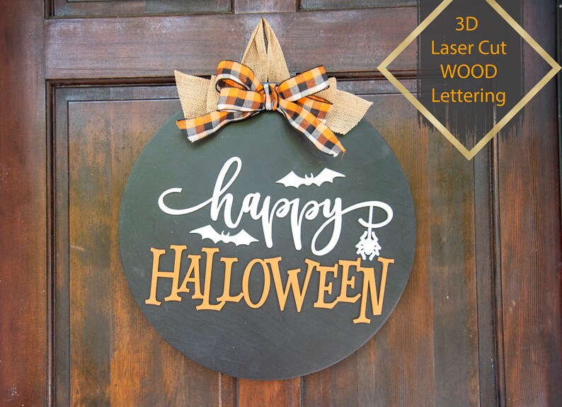 Happy Halloween Door Hanger Fall Wreath Front Door Wreath Etsy