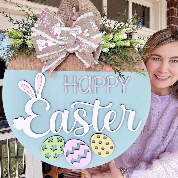 Easter Door Hanger | Happy Easter Front Door Decor | Easter Front Door Wreath | Spring Door Hanger