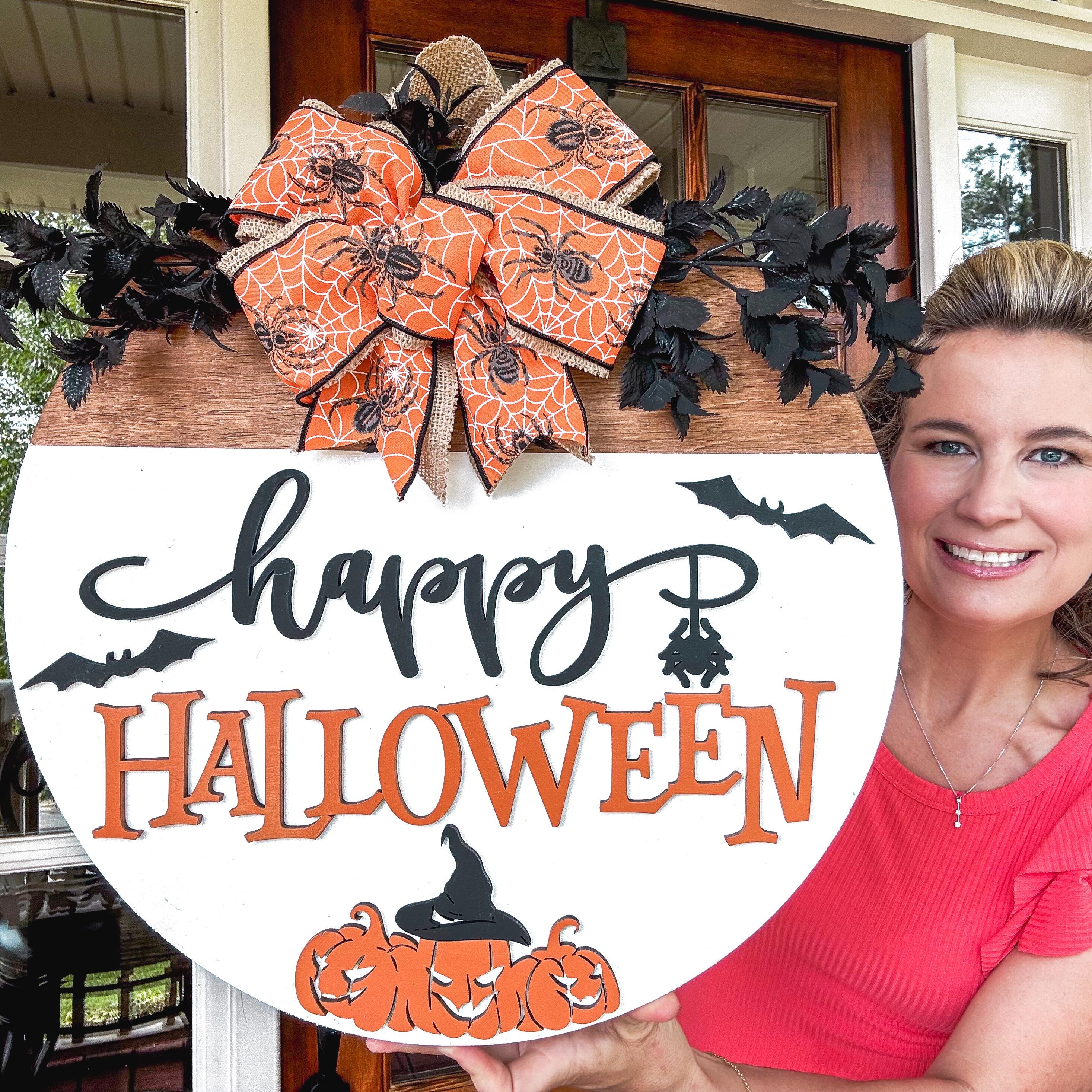 per porta con fantasma di Halloween, in legno, Hey, Boo, ornamento