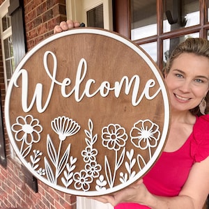 Welcome Wooden Door Hanger | Welcome Front Door Decor | Front Door Wreath | Front Door Sign | Realtor Gift |