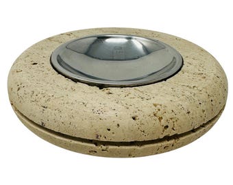 1970s Marble Art Italian Travertine & Chrome 8" Centerpiece Ashtray