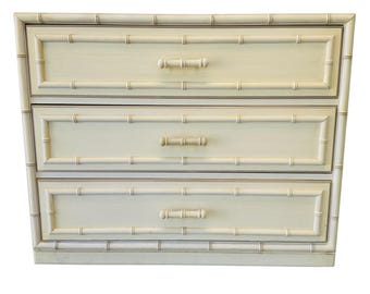 Vintage Dixie Aloha Faux Bamboo 3-Drawer Bachelor’s Chest - Original Cream Finish - Palm Beach Regency