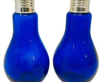 Vintage Cobalt Blue Glass Light Bulb Salt and Pepper Shakers, 5.5" Tall, Made in Taiwan, MCM Pop Art Kitchen Decor
