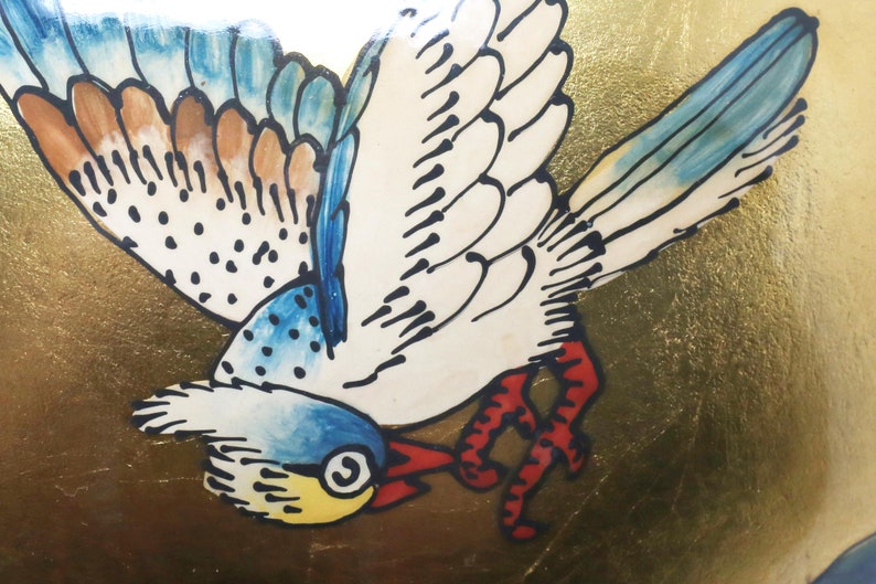 Large Gold Leaf Melon Jar With Birds and Flowers