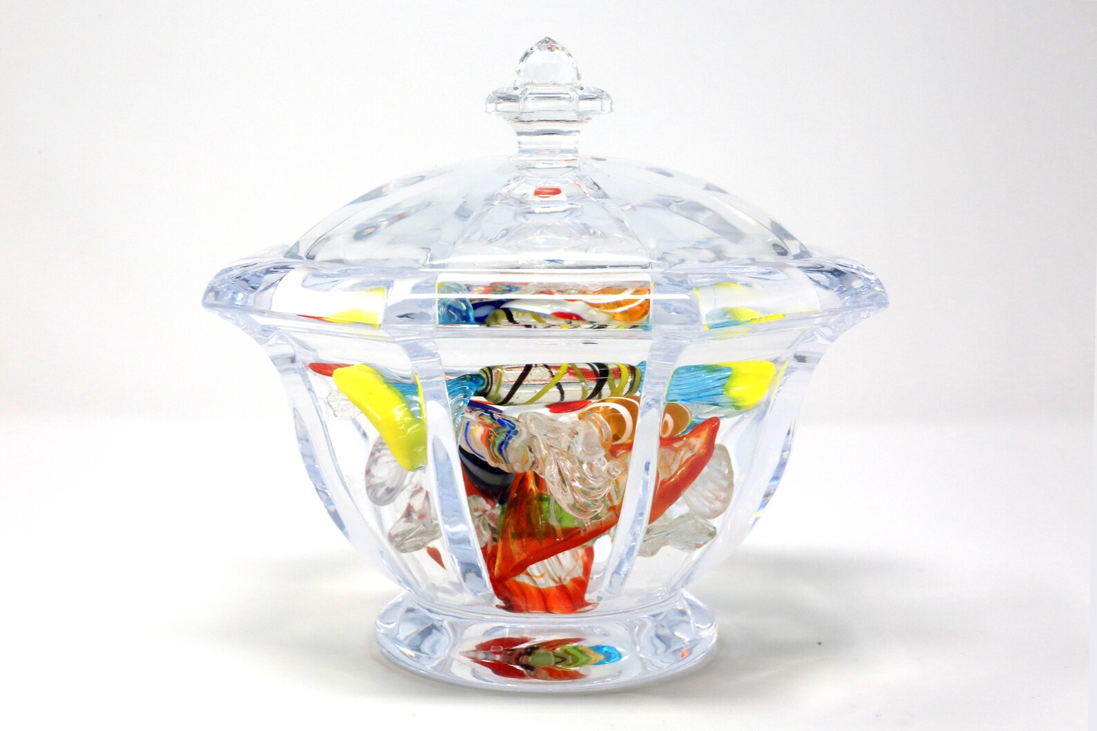 Octagonal Lucite Candy Bowl With Murano Glass Candy Etsy