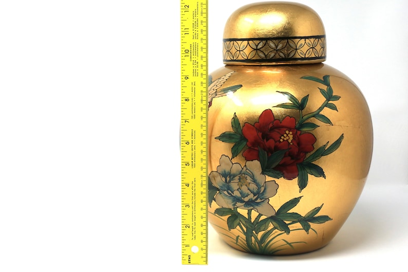 Large Gold Leaf Melon Jar With Birds and Flowers