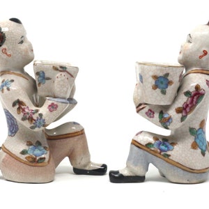 Vintage Ceramic Kneeling Boy and Girl Figures - Set of 2
