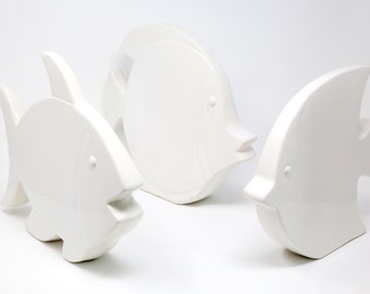 White Ceramic Fish Sculptures - Set of 3