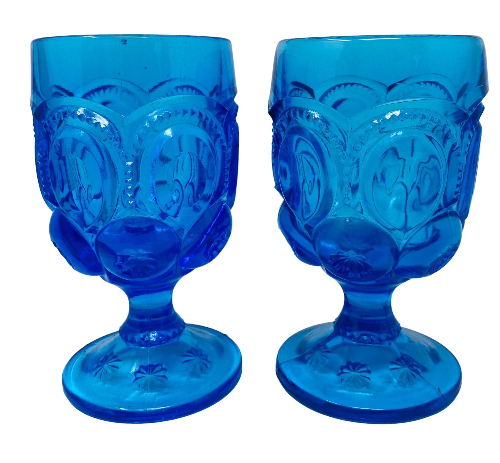 アンティークグラス Moon and Stars Goblets Vintage Smith Glass Moon and Stars Blue Water Goblets a Pair - Etsy