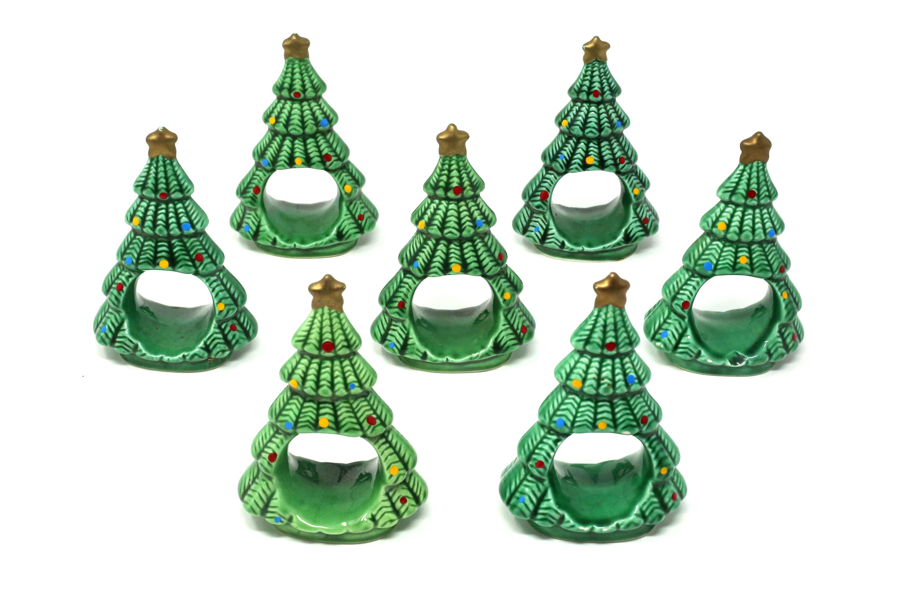 1980's Ceramic Christmas Tree Napkin Rings and Salt & Etsy