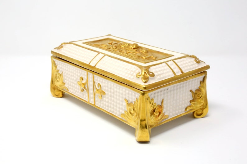 Vintage Charleton Ceramic Lidded Box With Gold Cherubim And Etsy