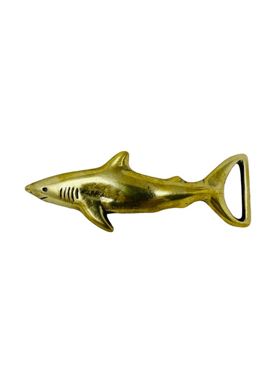 Vintage Signed Pete Johnston Brass Shark Belt Buc… - image 1