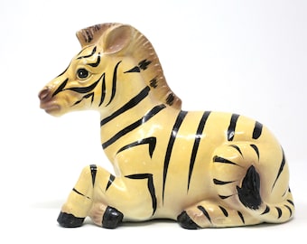 Vintage Hand-Painted Ceramic Zebra Figure