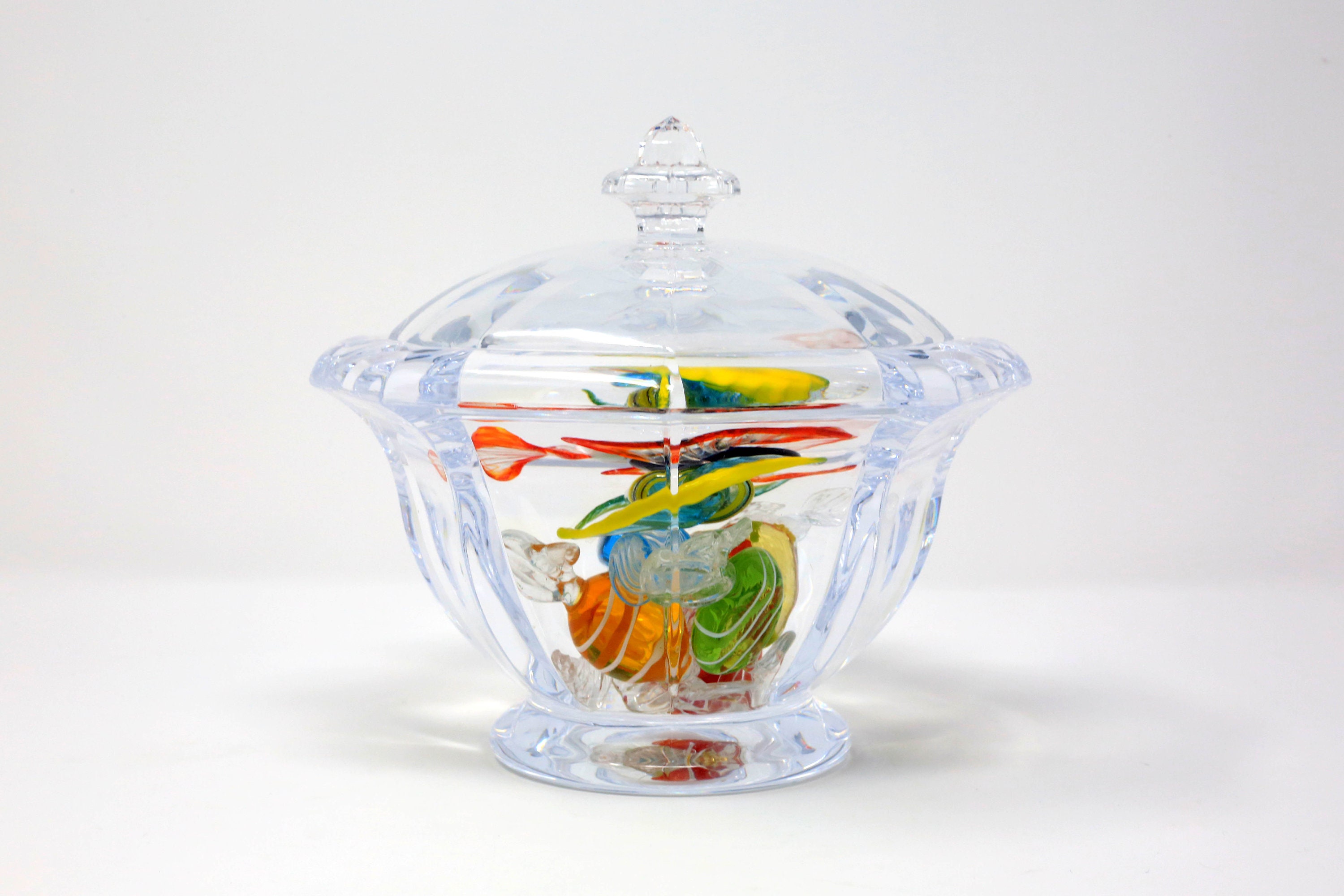 Octagonal Lucite Candy Bowl With Murano Glass Candy Etsy