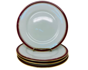 Vintage Limoges Raynaud Diplomat Red Porcelain Salad Plates Made in France a Set of 4