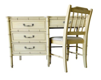 Vintage Henry Link Bali Hai Faux Bamboo Desk & Spindle-Back Chair Set
