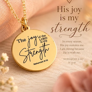 The Joy of the Lord Is My Strength Necklace | Nehemiah 8:10 Bible Verse Necklace | Christian Jewelry Gift for Women | Faith Inspired Scriptu