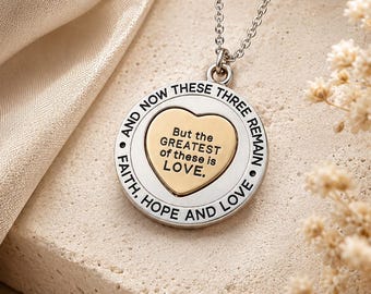 Faith Hope Love Necklace Bible Verse Jewelry 1 Corinthians 13:13 Christian Gift for Women Encouragement Gifts, Mothers Day Gift