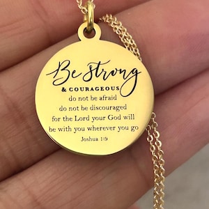 Collar con versículo bíblico &quot;Sé fuerte y valiente&quot; de Josué 1:9, regalos cristianos, collar motivacional, collar personalizado, bautismo, afirmación