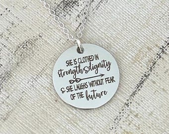 Engraved Proverbs 31 Stainless Steel Necklace: Christian Gift