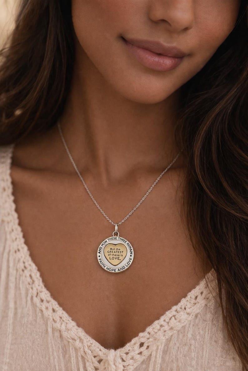 Faith Hope Love Necklace Bible Verse Jewelry 1 Corinthians 13:13 Christian Gift for Women Encouragement Gifts, Mothers Day Gift image 2
