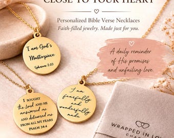 Collar con versículo bíblico personalizado, joyería con escritura personalizada, regalo cristiano para ella, collar de fe, regalo de aliento, regalo de bautismo, dije de oro