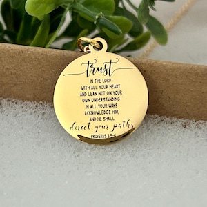 Trust in The Lord Bible Verse Necklace, Proverbs 3:5, Christian Gifts, Scripture Jewelry, Gifts for Mom, Motivational Gifts, Faith Charms
