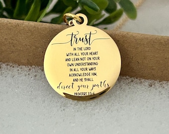Trust in The Lord Bible Verse Necklace, Proverbs 3:5, Christian Gifts, Scripture Jewelry, Gifts for Mom, Motivational Gifts, Faith Charms
