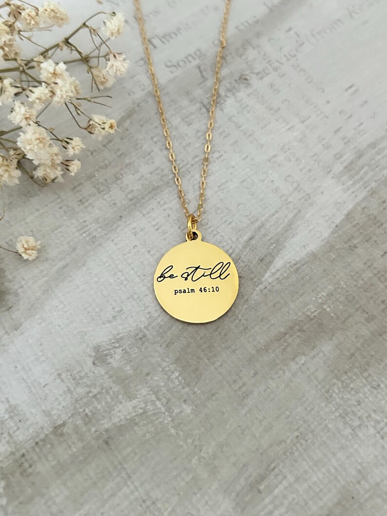 Be Still Gold Necklace, Bible Verse Psalm 4610, Christian Women Gifts