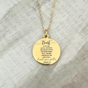 Trust in The Lord Bible Verse Necklace, Proverbs 3:5, Christian Gifts, 14K Gold Plated