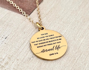 Bible Verse Necklace John 3:16, For God so loved the World, Christian Gifts Jewelry, Personalized Jewelry, Unique birthday gift, Baptism