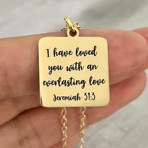 Jeremiah 31:3 Necklace I have Loved you with an Everlasting Love Christian Gifts, Scripture Jewelry Gold Charm Necklace Motivational jewelry