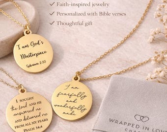Gepersonaliseerde bijbelvers ketting aangepaste schrift sieraden christelijk cadeau voor haar geloof ketting aanmoedigingscadeau doop cadeau gouden bedel