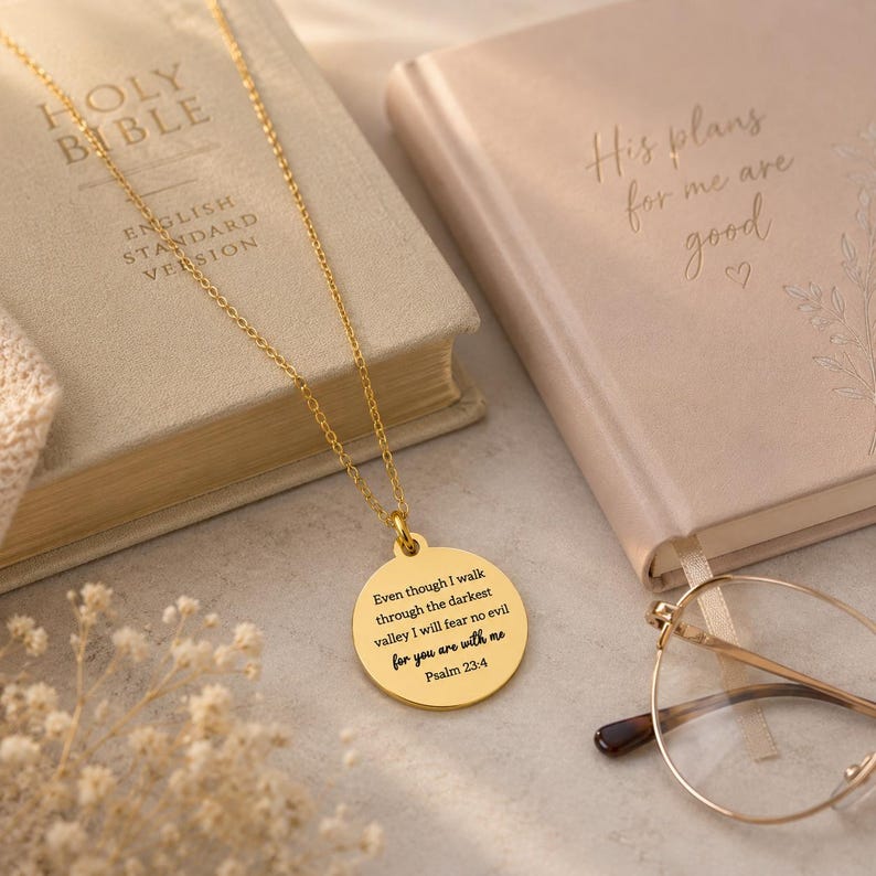 Gepersonaliseerde bijbelvers ketting aangepaste schrift sieraden christelijk cadeau voor haar geloof ketting aanmoedigingscadeau doop cadeau gouden bedel afbeelding 7