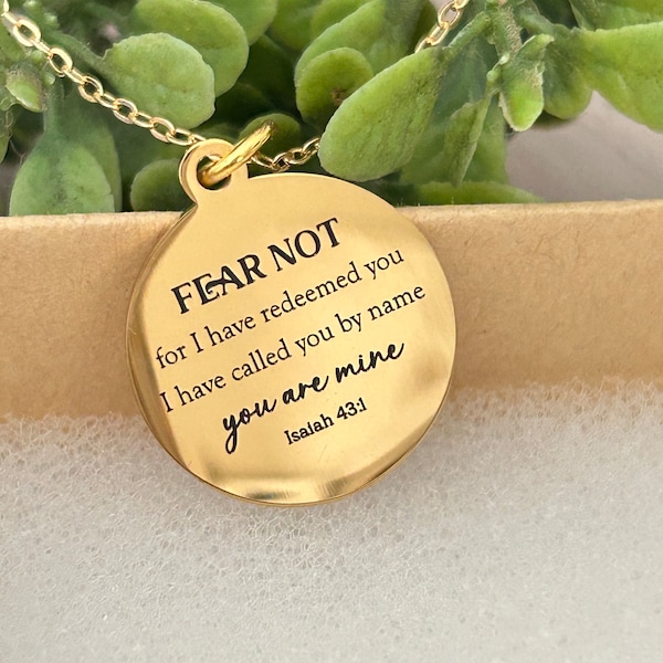Fear not for I have redeemed you Bible Verse Gold Necklace, Isaiah 43:1, Christian Jewelry Gifts, Scripture Personalized engraved Necklace