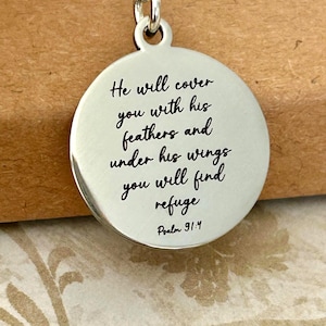 Psalm 91 Necklace, Christian Gifts, Scripture Jewelry, Gifts for Mom, Motivational Gifts Prayer necklace He will cover you with his feathers