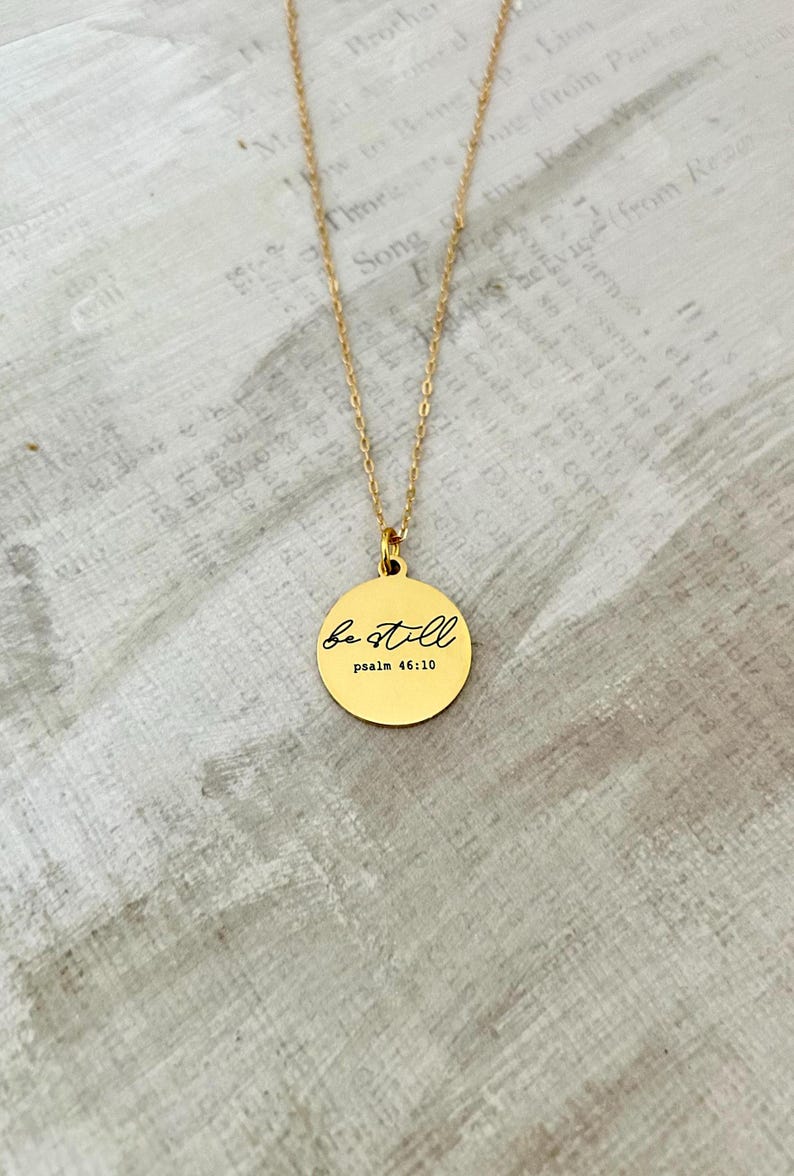 Be Still Gold Necklace, Bible Verse Psalm 4610, Christian Women Gifts