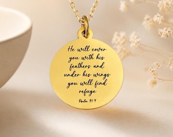 Collana Salmo 91:4, Collana "Ti coprirà con le sue piume", Regali cristiani, Gioielli di fede, Collana con versetto biblico, Regali per la festa della mamma