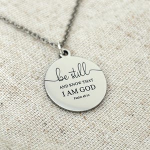 Personalized Stainless Steel Bible Verse Necklace Christian Gift Be Still and Know Psalm 46:10