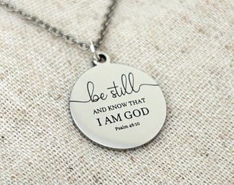 Be Still and Know Psalm 46:10 Personalized Bible Verse Necklace Christian Gift