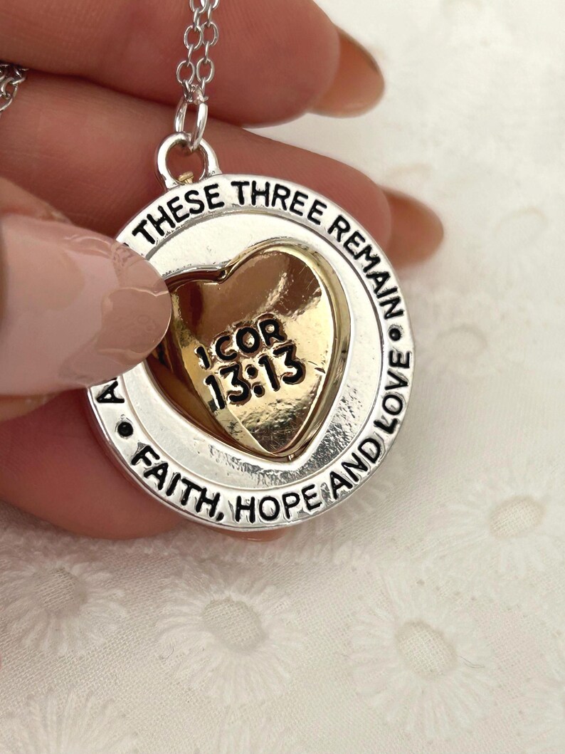 Faith Hope Love Necklace Bible Verse Jewelry 1 Corinthians 13:13 Christian Gift for Women Encouragement Gifts, Mothers Day Gift image 8
