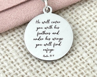 Collar de acero inoxidable grabado con el Salmo 91: Joyería con versículos bíblicos cristianos, regalo para el Día de la Madre.